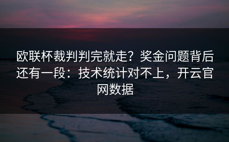 欧联杯裁判判完就走？奖金问题背后还有一段：技术统计对不上，开云官网数据