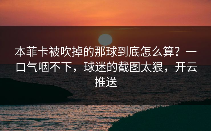 本菲卡被吹掉的那球到底怎么算？一口气咽不下，球迷的截图太狠，开云推送
